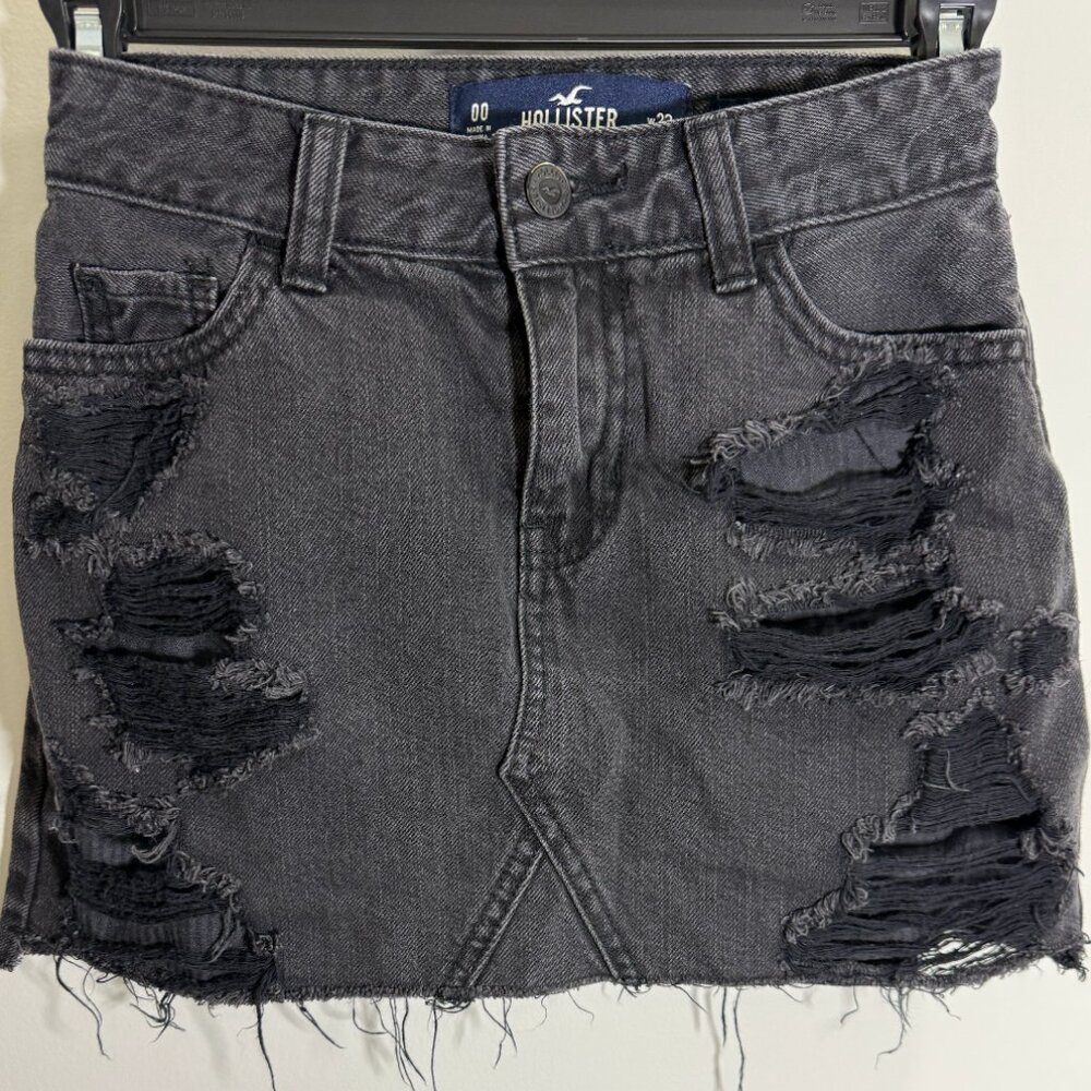 Hollister Black Distressed Jean Skirt